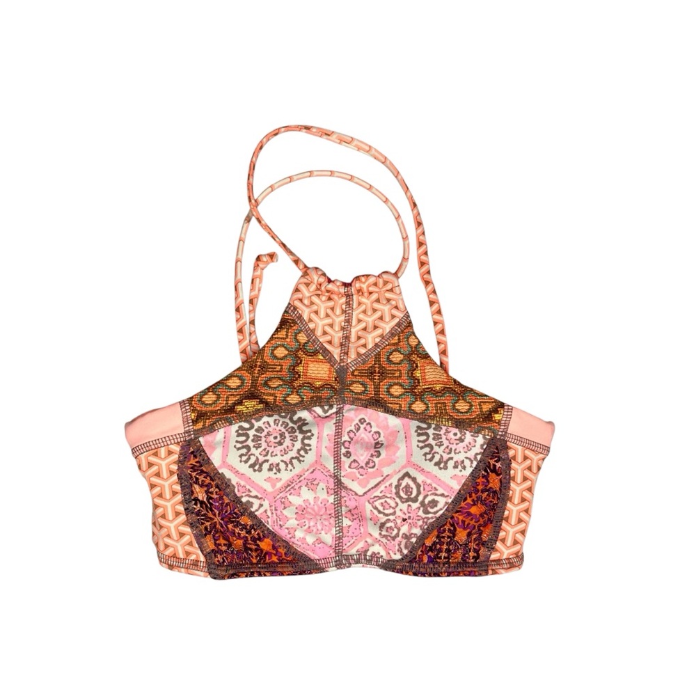 Maaji Small S Orange Pink Patchwork Sweetest Spot Halter Bikini Top Revolve Boho - Picture 3 of 6